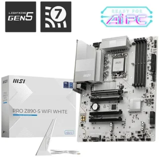 MSI PRO Z890-S WIFI WHITE LGA 1851 Intel Z890 ATX Motherboard - DDR5 4x DIMMs, 4x PCIe x16 Slots, 3x M.2 Slots, Wi-Fi 7, SATA 6Gb/s, 2.5Gbps LAN, USB 3.2 Gen2x2 Type-C, Mystic Light, EZ DIY Features - White