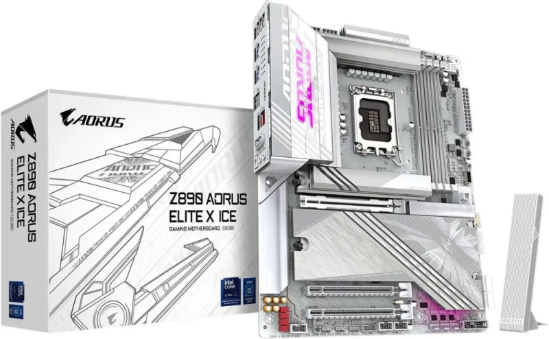 GIGABYTE Z890 AORUS ELITE X ICE LGA 1851 Intel Z890 ATX Motherboard - Core Ultra Series 2 Ready, DDR5, PCIe 5.0 x16, 5x M.2 Slots, Thunderbolt 4, Wi-Fi 7, 2.5GbE LAN, EZ-Latch, RGB Fusion, White Edition - Featured Image