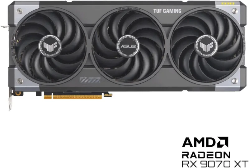 ASUS TUF Gaming Radeon RX 9070 XT OC Edition 16GB GDDR6 256-Bit PCI Express 5.0 Graphics Card - RDNA 4 Architecture, Overclocked, Triple Axial-Tech Fans, Military-Grade Components, GPU Tweak III, HDMI 2.1, DisplayPort 2.1 - TUF-RX9070XT-O16G-GAMING - Featured Image