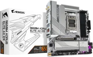 GIGABYTE B650M AORUS ELITE AX ICE AM5 Micro ATX Motherboard - AMD B650, DDR5 up to 8000+(OC), PCIe 5.0 x16, 2x M.2 (1x Gen5), Wi-Fi 6E, 2.5GbE LAN, USB 3.2 Gen2x2 Type-C, Q-Flash Plus, EZ-Latch, RGB Fusion, ICE White Edition
