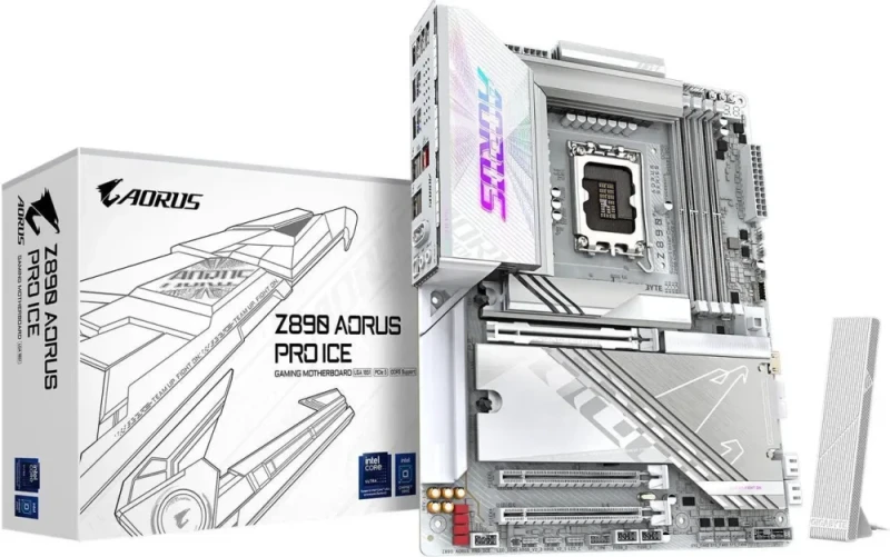 GIGABYTE Z890 AORUS PRO ICE LGA 1851 Intel Z890 ATX Motherboard - Core Ultra Series 2 Ready, DDR5, PCIe 5.0 x16 with EZ-Latch, 5x M.2 Slots, Thunderbolt 4, Wi-Fi 7, 5GbE LAN, RGB Fusion, White ICE Edition - Featured Image