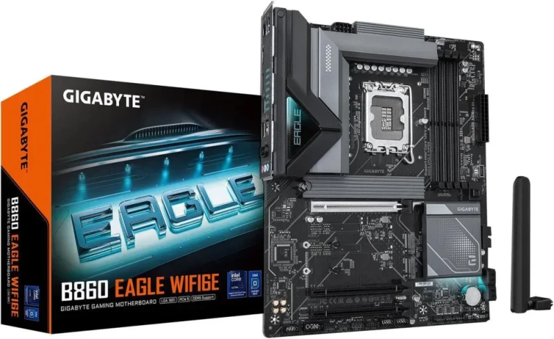GIGABYTE B860 EAGLE WIFI6E LGA 1851 Intel B860 ATX Motherboard - Core Ultra Series 2 Ready, DDR5, PCIe 5.0 x16 with EZ-Latch, 3x M.2 Slots, Wi-Fi 6E, 2.5GbE LAN, USB-C, HDMI, DisplayPort, Q-Flash Plus, RGB Fusion - Black - Featured Image