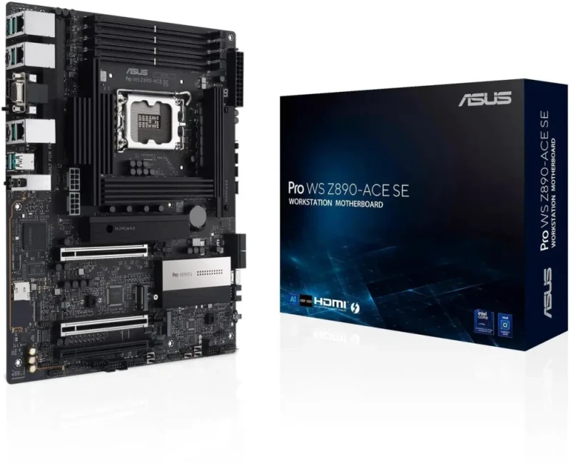 ASUS Pro WS Z890-ACE SE LGA 1851 Intel Z890 ATX Workstation Motherboard - Core Ultra Series 2 & AI PC Ready, DDR5, PCIe 5.0 x16, 4x M.2 Slots, Dual LAN (10G + 2.5G), USB 20Gbps Type-C, Thunderbolt Support, Server-Grade Components - Black (PRO WS Z890-ACE SE) - Featured Image