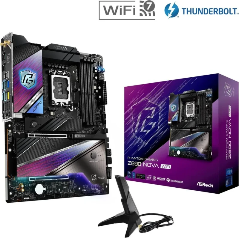 ASRock Z890 Nova WiFi LGA 1851 Intel Z890 ATX Motherboard - DDR5 up to 9466+(OC), PCIe 5.0 x16, 5x M.2 (1x Gen5), Wi-Fi 7, 5G LAN, Thunderbolt 4, USB 3.2 Gen2x2 Type-C, Polychrome RGB, Supports Core Ultra Series 2 - Black - Featured Image