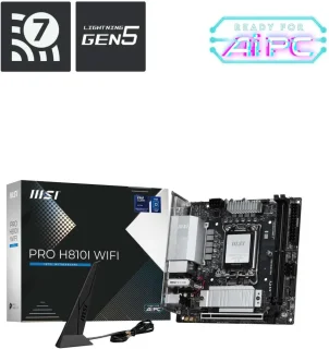 MSI PRO H810I WIFI LGA 1851 Intel H810 Mini-ITX Motherboard - DDR5, PCIe 5.0 x16, M.2 Slot, Wi-Fi 7, Bluetooth 5.4, 2.5G LAN, HDMI, DisplayPort, USB Type-C, Supports Core Ultra Series 2 - Black