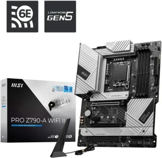 MSI PRO Z790-A WIFI II LGA 1700 Intel Z790 ATX Motherboard - DDR5 up to 7200+(OC), PCIe 5.0 x16, 4x M.2 Slots, Wi-Fi 6E, 2.5G LAN, USB 3.2 Gen2x2 Type-C, Mystic Light, Supports 14th/13th/12th Gen Intel Core - Black