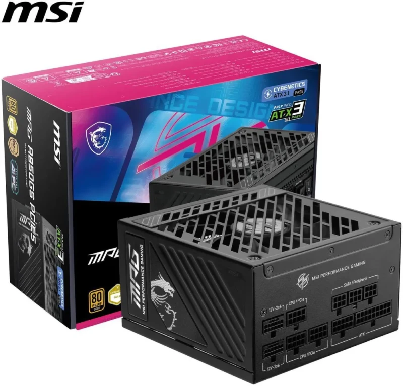 MSI MPG A1000GS PCIE5 1000W Fully Modular Power Supply - 80 PLUS Gold, ATX 3.1 & PCIe 5.1 Ready, Dual 12V-2x6 Cables, Japanese Capacitors, Semi-Digital Platform, Low-Noise Fan - Black - Featured Image