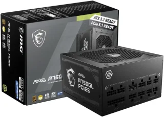 MSI MAG A750GL PCIE5 750W Fully Modular Compact Power Supply - 80 PLUS Gold, ATX 3.1 & PCIe 5.1 Ready, Native Dual-Color 12V-2x6 Cable, Japanese Capacitors, Low-Noise Fan - Black