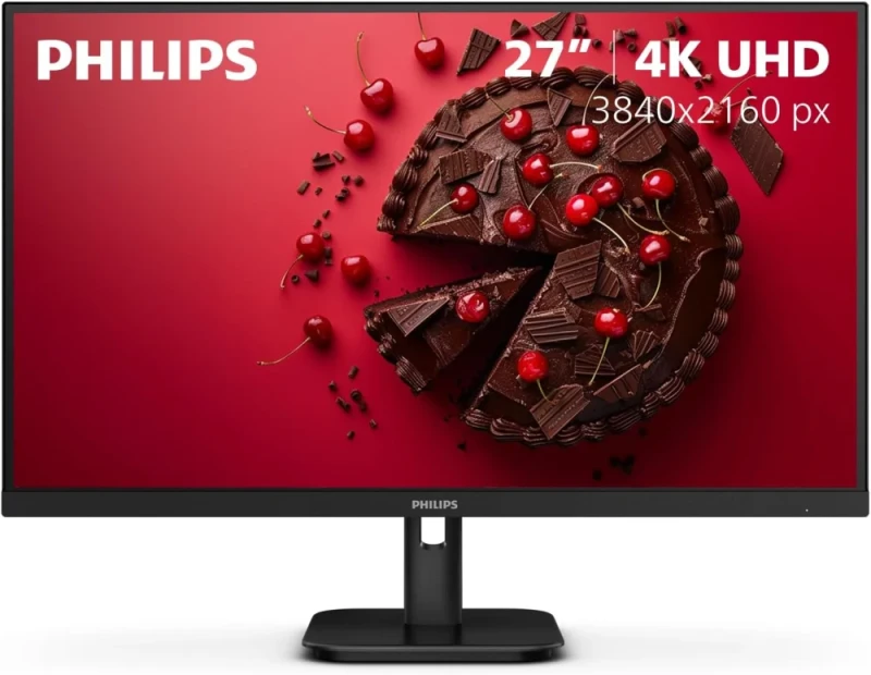 Philips 27E1N1800A 27" 4K UHD 3840x2160 IPS Monitor - 60Hz Refresh Rate, 4ms Response Time, HDR10, AMD FreeSync Adaptive-Sync, Wide Color Gamut DCI-P3 96%, 2x HDMI DisplayPort, Built-in Speakers, Flicker-Free LowBlue Mode, VESA Mountable - Featured Image