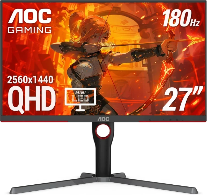 AOC Q27G3XMN 27" WQHD 2560x1440 VA Mini LED Gaming Monitor - 180Hz Refresh Rate, 1ms GtG Response Time, DisplayHDR 1000, 336-Zone Local Dimming, Adaptive-Sync, Wide Color Gamut, HDMI 2.0 DisplayPort 1.4, Height Adjustable Stand - Featured Image