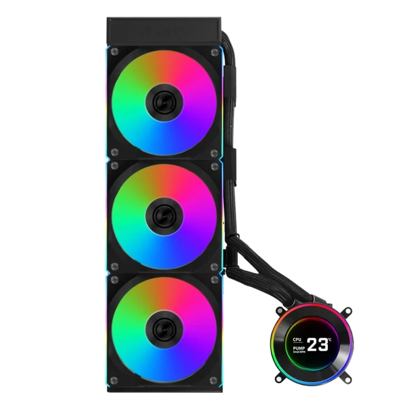 Lian Li Hydroshift II-C 360CL RGB 360mm AIO Liquid CPU Cooler - 3x 120mm ARGB Fans, 2.1” IPS LCD Screen, 3 Control Modes, Flexible Tube Clamps, Supports LGA 1851/1700 & AM5/AM4, Side-Mounted Radiator Design - Black (HS2LCD36RB) - Featured Image