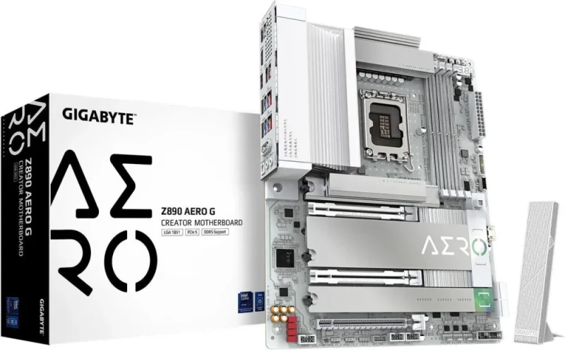 GIGABYTE Z890 AERO G LGA 1851 Intel Z890 ATX Motherboard - Core Ultra Series 2 Ready, DDR5, PCIe 5.0 x16 with EZ-Latch, 5x M.2 Slots, Thunderbolt 4, Wi-Fi 7, Dual 2.5GbE LAN, RGB Fusion, Creator-Focused Design - White - Featured Image