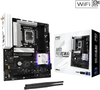 ASRock B860 Pro RS WiFi LGA 1851 Intel B860 ATX Motherboard - DDR5 up to 8000+(OC), PCIe 5.0 x16, 4x M.2 (1x Gen5), SATA 6Gb/s, Wi-Fi 6E, 2.5G LAN, USB 3.2 Gen2x2 Type-C, Polychrome RGB, Supports Core Ultra Series 2 - Black