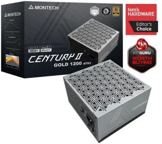 MONTECH CENTURY II 1200W Fully Modular Power Supply - 80 PLUS Gold & Cybenetics Platinum, ATX 3.1 & PCIe 5.1 Ready, Native 12V-2x6 Cable, Japanese Capacitors, Low-Noise Fan - Black