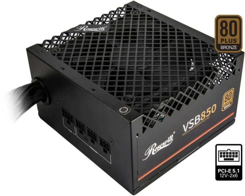 Rosewill VSB 850W Semi-Modular Power Supply - 80 PLUS Bronze, ATX 3.0 & 3.1 Compatible, PCIe 5.1 Ready, Native 12V-2x6 Connector, 105°C Japanese Capacitors, 120mm ICB Silent Fan - Black - Featured Image