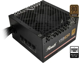 Rosewill VSB 650W Semi-Modular Power Supply - 80 PLUS Bronze, ATX 3.0 & 3.1 Compatible, PCIe 5.1 Ready, Native 12V-2x6 Connector, 105°C Japanese Capacitors, 120mm ICB Silent Fan - Black