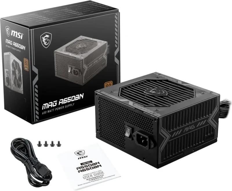 MSI MAG A650BN 650W Non-Modular Power Supply - 80 PLUS Bronze Certified, Active PFC, Low-Noise 120mm Fan, Compact Design, DC-to-DC Circuit - Black - Featured Image