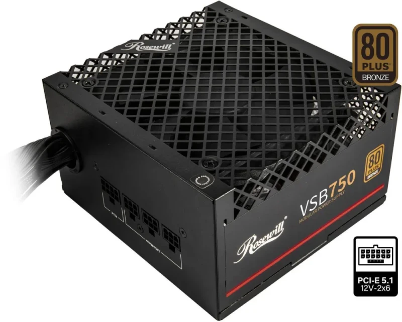 Rosewill VSB 750W Semi-Modular Power Supply - 80 PLUS Bronze, ATX 3.0 & 3.1 Compatible, PCIe 5.1 Ready, Native 12V-2x6 Connector, 105°C Japanese Capacitors, 120mm ICB Silent Fan - Black - Featured Image