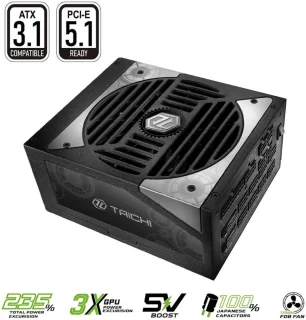 ASRock TC-1300T 1300W Fully Modular Power Supply - Cybenetics Titanium Efficiency, ATX 3.1 & PCIe 5.1 Ready, Native 12V-2x6 Cable, Japanese Capacitors, Low-Noise Fan - Black