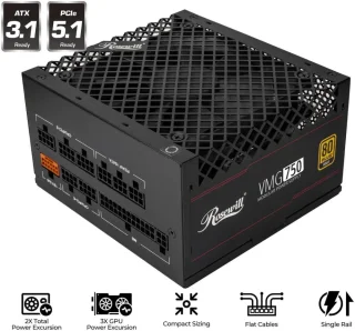 Rosewill VMG 750W Fully Modular Power Supply - 80 PLUS Gold, ATX 3.0 & 3.1 Compatible, PCIe 5.1 Ready, Native 12V-2x6 Connector, 100% Japanese Electrolytic Capacitors, 120mm FDB Silent Fan, Low-Noise - Black