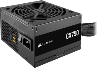 CORSAIR CX Series CX750 750W Non-Modular Power Supply - 80 PLUS Bronze Certified, Low-Noise 120mm Fan, Thermally Controlled, Matte Black Sleeved Cables - Black