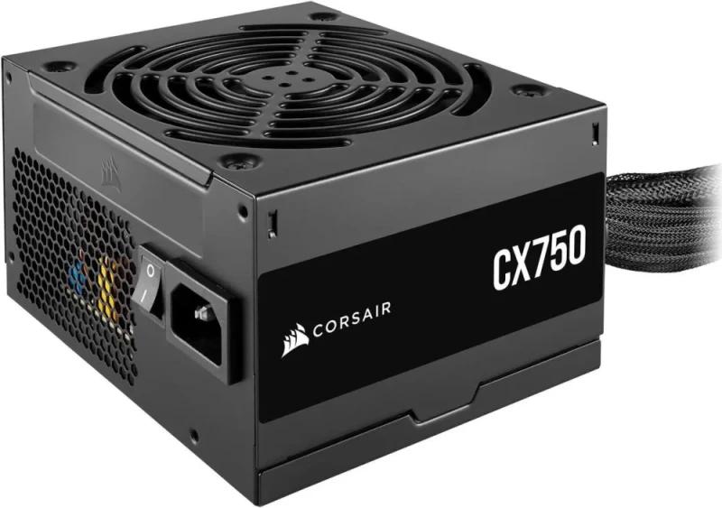 CORSAIR CX Series CX750 750W Non-Modular Power Supply - 80 PLUS Bronze Certified, Low-Noise 120mm Fan, Thermally Controlled, Matte Black Sleeved Cables - Black - Featured Image