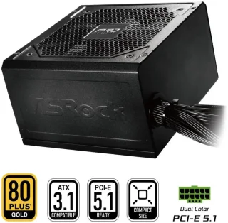 ASRock PRO Series PRO-750G 750W Power Supply - 80 PLUS Gold Certified, ATX 3.1 Compatible, Semi-Modular, Low-Noise Fan, Japanese Capacitors - Black