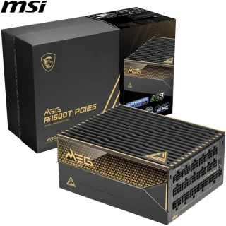 MSI MEG Ai1600T PCIE5 1600W Fully Modular Power Supply - 80 PLUS Titanium, ATX 3.1 & PCIe 5.1 Ready, Dual 12V-2x6 Cables, Server-Grade Japanese Capacitors, Low-Noise Fan, Braided Cables - Black