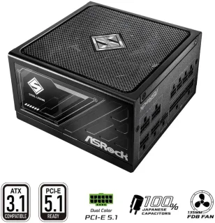 ASRock Steel Legend SL-750G 750W Fully Modular ATX Power Supply - ATX 3.1 & PCIe 5.1 Compliant, 80 PLUS Gold, Cybenetics Platinum Efficiency & Lambda A+ Noise, Japanese Capacitors, 135mm FDB Fan, Dual Color 12V-2x6