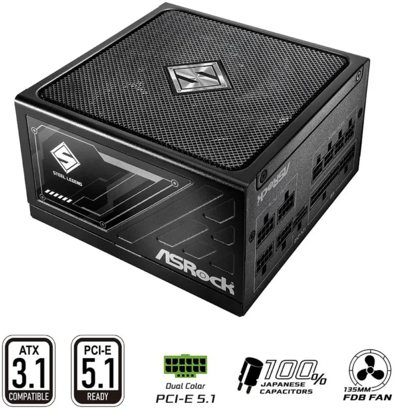 ASRock Steel Legend SL-750G 750W Fully Modular ATX Power Supply - ATX 3.1 & PCIe 5.1 Compliant, 80 PLUS Gold, Cybenetics Platinum Efficiency & Lambda A+ Noise, Japanese Capacitors, 135mm FDB Fan, Dual Color 12V-2x6 - Featured Image
