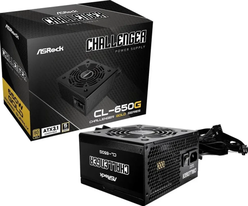 ASRock Challenger CL-650G 650W Non-Modular ATX Power Supply - ATX 3.1 Compliant, 80 PLUS Gold, 120mm Golf-Blade Fan, Auto iCool Intelligent Fan Control, Taiwanese Capacitors, 5V BOOST - Featured Image
