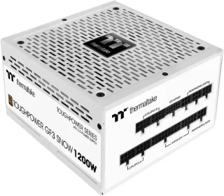 Thermaltake Toughpower GF3 Snow 1200W 80+ Gold Fully Modular ATX Power Supply - ATX 3.0 Compliant, PCIe 5.0 Ready with Native 600W 12VHPWR Connector, 140mm Fluid Bearing Fan, Smart Zero Mode, Low-Profile Flat White Cables
