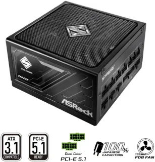 ASRock Steel Legend SL-1200G 1200W 80 PLUS Gold Cybenetics Platinum Fully Modular PSU - ATX 3.1 PCIe 5.1 Ready, Native 12V-2x6 Dual Color Connector, 135mm FDB Fan, Japanese Capacitors