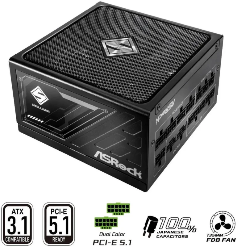 ASRock Steel Legend SL-1200G 1200W 80 PLUS Gold Cybenetics Platinum Fully Modular PSU - ATX 3.1 PCIe 5.1 Ready, Native 12V-2x6 Dual Color Connector, 135mm FDB Fan, Japanese Capacitors - Featured Image