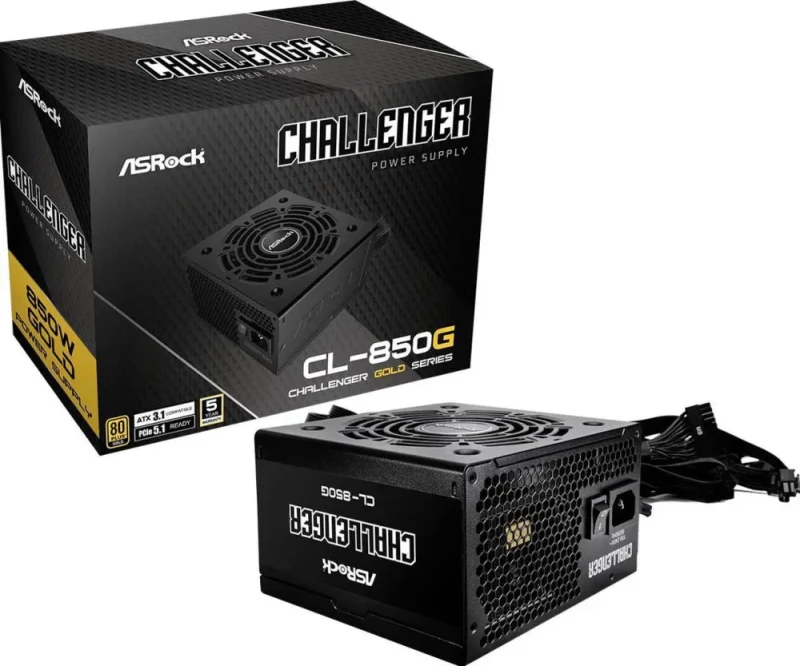 ASRock Challenger CL-850G 850W 80 PLUS Gold Certified Non-Modular PSU - ATX 3.1 PCIe 5.1 Ready, Native Dual Color 12V-2x6 Connector, 120mm Golf Blade Fan, Auto iCool Intelligent Control, 140mm Depth - Featured Image