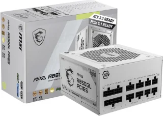 MSI MAG A850GL PCIE5 White 850W 80 PLUS Gold Fully Modular PSU - ATX 3.1 PCIe 5.1 Ready, Native Dual-Color 12V-2x6 Connector, 120mm FDB Fan, Compact 140mm Depth, Japanese Capacitors