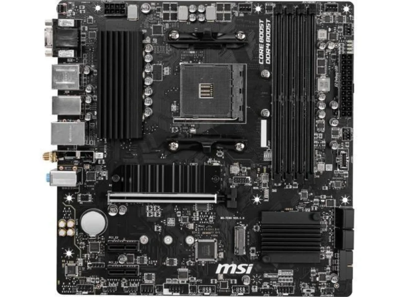 MSI B550M PRO-VDH WIFI AMD B550 Micro-ATX Motherboard – AM4 Socket, DDR4 Up to 4400(OC) Support, PCIe 4.0 x16 & Dual M.2 Slots, Wi-Fi 5 (802.11ac) & Bluetooth 4.2, 4× SATA III, 1× HDMI 2.1 + DisplayPort + VGA, Realtek 7.1 Audio & Gigabit LAN for Budget Gaming/Workstation Builds - Featured Image
