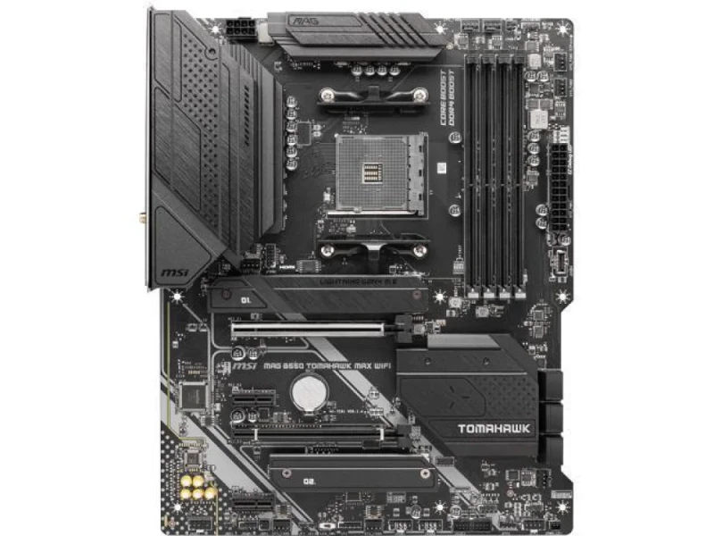 MSI MAG B550 TOMAHAWK MAX WIFI AMD B550 ATX Motherboard – Socket AM4 for AMD Ryzen 3000/4000G/5000 Series, DDR4 up to 5100 MHz, 2.5Gb LAN & Wi‑Fi 6E w/ Bluetooth 5.2, Dual PCIe x16 & 2× M.2, HDMI 2.1 & DisplayPort, USB 3.2 Gen2 Type‑A/C, Realtek 7.1 Audio - Featured Image