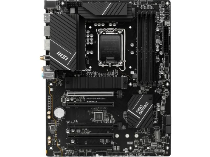 MSI PRO B760‑P WIFI DDR4 ATX Motherboard – Intel B760 Chipset, LGA 1700 for 12th/13th/14th Gen Intel CPUs, 4× DDR4 (Up to 5333+ OC), 2× M.2 PCIe 4.0 & SATA, PCIe 4.0/3.0 Expansion, Realtek 2.5 Gb LAN, Intel Wi‑Fi 6E & Bluetooth 5.3, HDMI 2.1 & DisplayPort, USB 3.2 Gen2 Type‑C/A Ports – Professional Gaming/Workstation Board - Featured Image