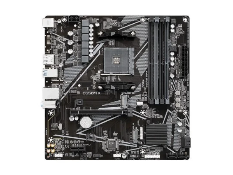Gigabyte B550M K AM4 Micro‑ATX Motherboard – AMD B550 Chipset, Socket AM4 for Ryzen 3000/4000/5000 Series, DDR4 up to 4733 MT/s OC, Dual M.2 (PCIe 4.0/3.0), Gigabit LAN, HDMI 2.1 & DisplayPort, 4× SATA III, USB 3.2 Gen1 Type‑A & USB 2.0 – Compact Gaming/Build Board - Featured Image