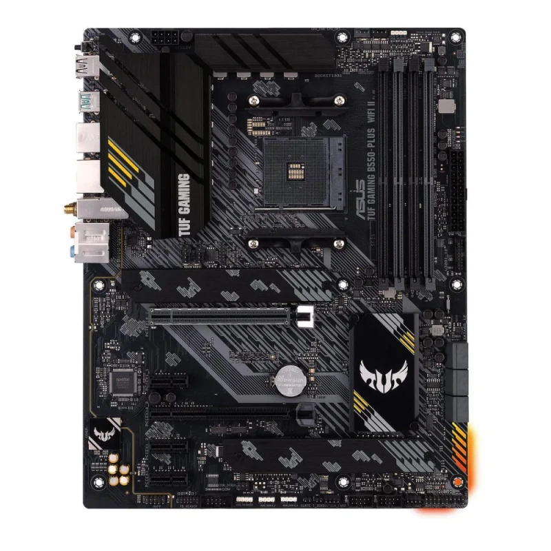 ASUS TUF GAMING B550‑PLUS WIFI II AMD AM4 ATX Motherboard – AMD B550 Chipset, DDR4 up to 4866 MT/s, 4x DIMM, PCIe 4.0 x16 & PCIe 3.0, Dual M.2 NVMe, 6x SATA 6Gb/s, Wi‑Fi 6 (802.11ax), 2.5 Gb Ethernet, HDMI & DisplayPort, USB 3.2 Gen 2 Type‑A/C, Thunderbolt 3 Header, Aura Sync RGB – Gaming PC Mainboard - Featured Image