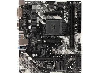ASRock B450M‑HDV R4.0 AMD AM4 Micro‑ATX Motherboard – AMD B450 Chipset, 2× DDR4 DIMM up to 32 GB, 1× PCIe 3.0 x16, 1× PCIe 2.0 x1, HDMI/DVI‑D/D‑Sub Video, 7.1 CH HD Audio (Realtek ALC887), Gigabit LAN, 4× SATA3, 1× M.2 NVMe/SATA Slot – Budget Desktop/Office PC Board