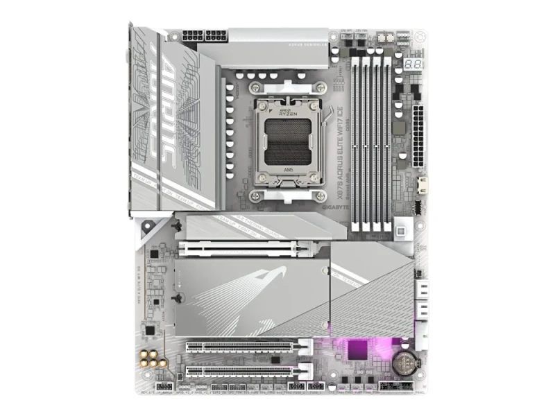 GIGABYTE X870 AORUS ELITE WIFI7 ICE AMD X870 AM5 ATX Motherboard – Socket AM5 for Ryzen 7000/8000/9000 Series, DDR5 up to 8200 MT/s, 4× DIMM, 4× M.2 PCIe (5.0/4.0), PCIe 5.0 x16, Wi‑Fi 7 (802.11be), 2.5 Gb Ethernet, USB4/USB 3.2 Gen 2, HDMI 2.1, RGB, White ICE Edition – High‑End Gaming/Workstation Board - Featured Image