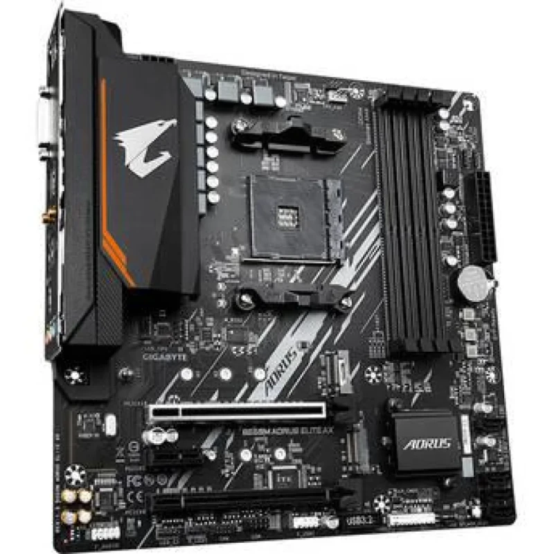 Gigabyte B550M AORUS ELITE AX AM4 Micro‑ATX Motherboard ‑ AMD B550 Chipset, Supports Ryzen 3000/4000/5000 Series, DDR4 4733+ (OC), Dual M.2 (PCIe 4.0 + PCIe 3.0), Wi‑Fi 6E (802.11ax) + Bluetooth, Realtek Gigabit LAN, PCIe 4.0 x16, 4× SATA3, USB 3.2 Gen1, HDMI & DVI Outputs, 4 DIMM Dual‑Channel Memory - Featured Image