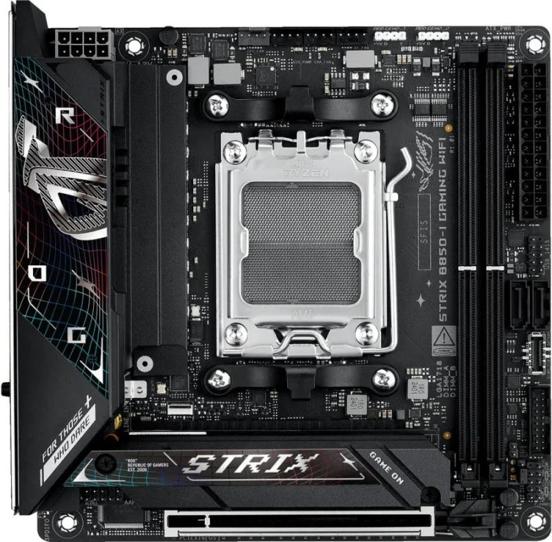 ASUS ROG STRIX B850‑I GAMING WIFI AM5 Mini‑ITX Motherboard ‑ AMD B850 Chipset, Socket AM5 for Ryzen 7000/8000/9000 Series, DDR5 8400+ (OC) Dual‑Channel, 2× M.2 PCIe 5.0, PCIe 5.0 x16, Tri‑Band Wi‑Fi 7 (802.11be) + Bluetooth 5.4, Intel 2.5Gb LAN, USB 20Gbps Type‑C, HDMI 2.1, SupremeFX 7.1 Audio - Featured Image