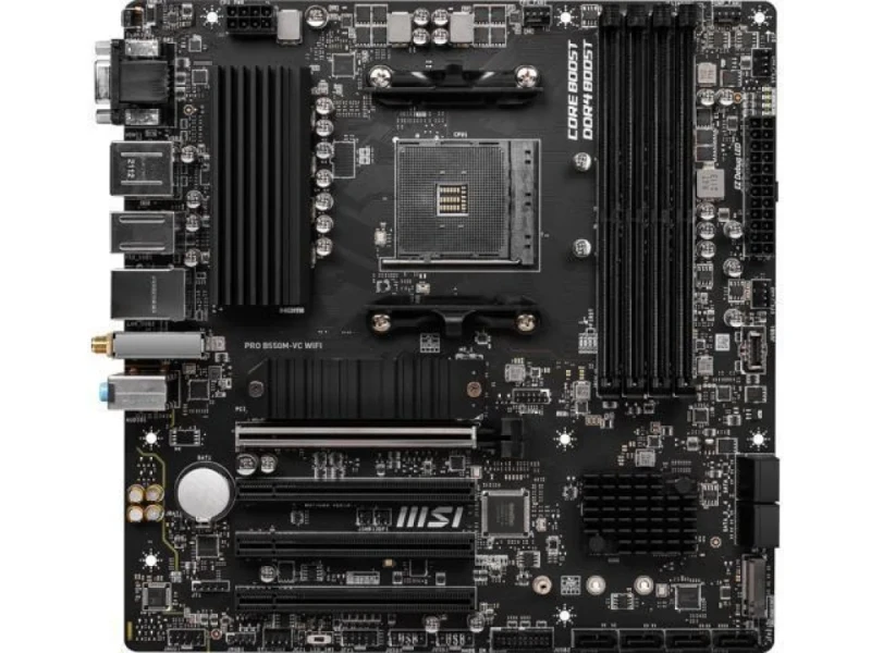 MSI PRO B550M‑VC WIFI AM4 Micro‑ATX Motherboard ‑ AMD B550 Chipset, Supports Ryzen 3000/4000/5000 Series, DDR4 4400(OC), Dual‑Channel 4 DIMM, PCIe 4.0 x16, 2× M.2 + SATA 6Gb/s, Intel/Realtek Gigabit LAN, Wi‑Fi 6E (802.11ax) + Bluetooth 5.2, HDMI/DisplayPort/VGA, USB 3.2 Gen2 Type‑A & USB‑C - Featured Image