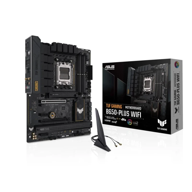 ASUS TUF GAMING B650‑PLUS WIFI ATX Motherboard – AMD B650 Chipset, AM5 Socket for Ryzen 7000/8000/9000, DDR5 Memory Support (4 DIMMs, up to 128 GB), Dual PCIe 4.0 x16 & 2× PCIe 4.0 x1, 3× M.2 NVMe Slots (PCIe 5.0 & PCIe 4.0), Realtek 2.5 Gb LAN, Wi‑Fi 6 (802.11ax) & Bluetooth, HDMI & DisplayPort, USB‑C & USB‑A High‑Speed I/O - Featured Image