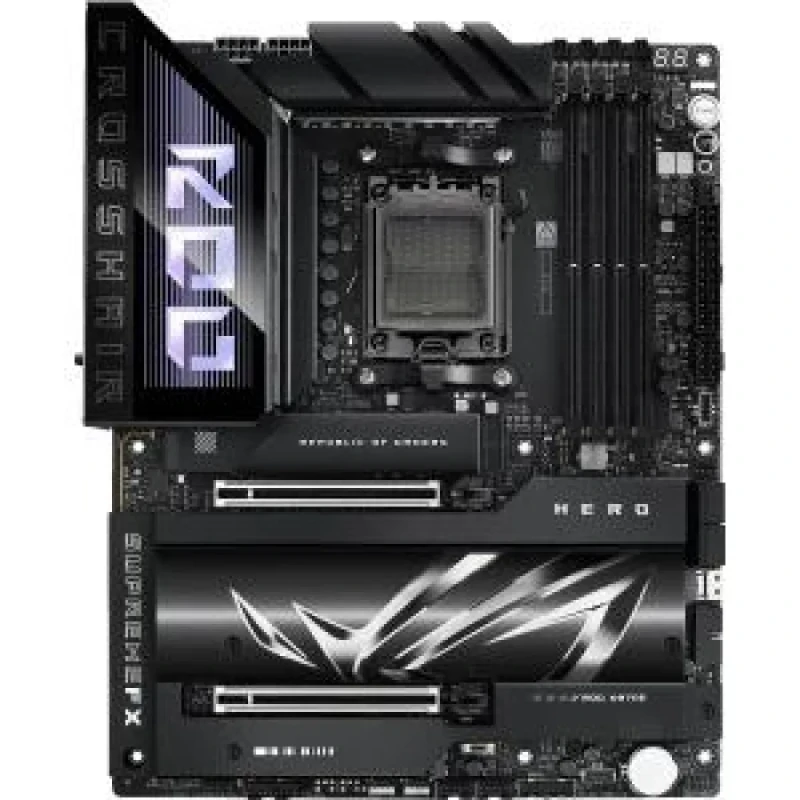 ASUS ROG CROSSHAIR X870E HERO ATX Gaming Motherboard – AMD X870E AM5 DDR5, 4× DIMM DDR5 up to 8600+ MT/s, 5× M.2 (PCIe 5.0 & 4.0), Wi‑Fi 7 & BT5.4, Dual Intel 2.5 Gb + 5 Gb LAN, Realtek ALC4082 7.1 Audio, USB4/USB3.2 Gen2 Type‑C & USB‑A, HDMI, PCIe 5.0 Expansion, AI Networking II - Featured Image