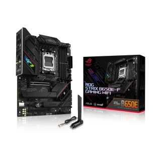 ASUS ROG STRIX B650E‑F GAMING WIFI ATX Motherboard – AMD B650E AM5 for Ryzen 7000 Series, DDR5 up to 6400+ MT/s (4× DIMM), PCIe 5.0 x16 & PCIe 4.0 x16, 3× M.2 NVMe (PCIe 5.0/4.0), Wi‑Fi 6E & Bluetooth 5.2, Intel 2.5Gb Ethernet, USB 3.2 Gen2x2 Type‑C + USB 3.2 Ports, HDMI 2.1 & DisplayPort, Realtek ALC4080 Audio