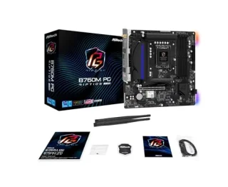 ASRock B760M PG Riptide WiFi LGA1700 Micro‑ATX Motherboard – Intel B760, Supports 14th/13th/12th Gen Core CPUs, DDR5 7200+ (OC), Wi‑Fi 6E & Bluetooth 5.3, 2.5G LAN, HDMI & DisplayPort, 4 DIMM, 2× M.2, USB‑C & USB‑A